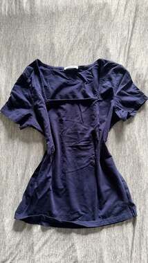 Mangopop Navy Blue Square Neck Short Sleeve Top Size L